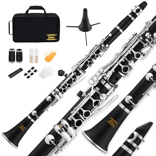 Eastar B Flat Clarinet for Beginner, Ebonite Clarinet Nickel-plated with 2 Barrels, 3 Reeds, White Gloves, Hard Case, Cleaning Kt, ECL-300 - Image 1