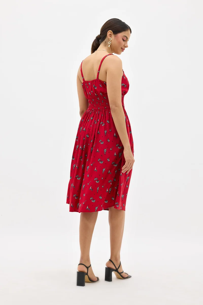 فيرجيو Viscose Floral Daywear Print Smocked Midi Dresses for Women