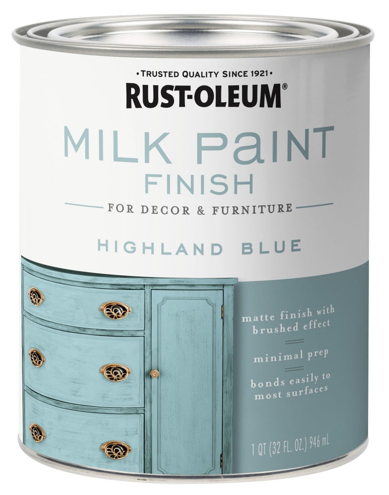 Rust-Oleum Highland Blue Milk Paint Finish | Decor and Furniture Applications | Matte Finish Brushed Effect | Minimal Prep Needed | No Primers Required | Easy Clean Up | Quart - Image 1