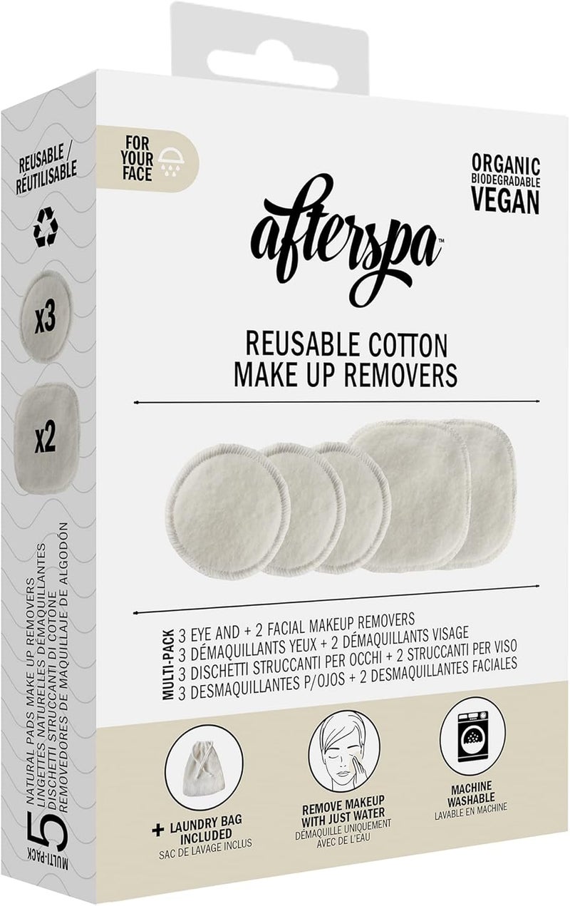 afterspa Reusable Cotton Makeup Remover Pads with Laundry Bag by Afterspa, Face Towels, 2 Face and 3 Eye Makeup Remover Wipes, Machine Washable, Vegan, Cruelty Free