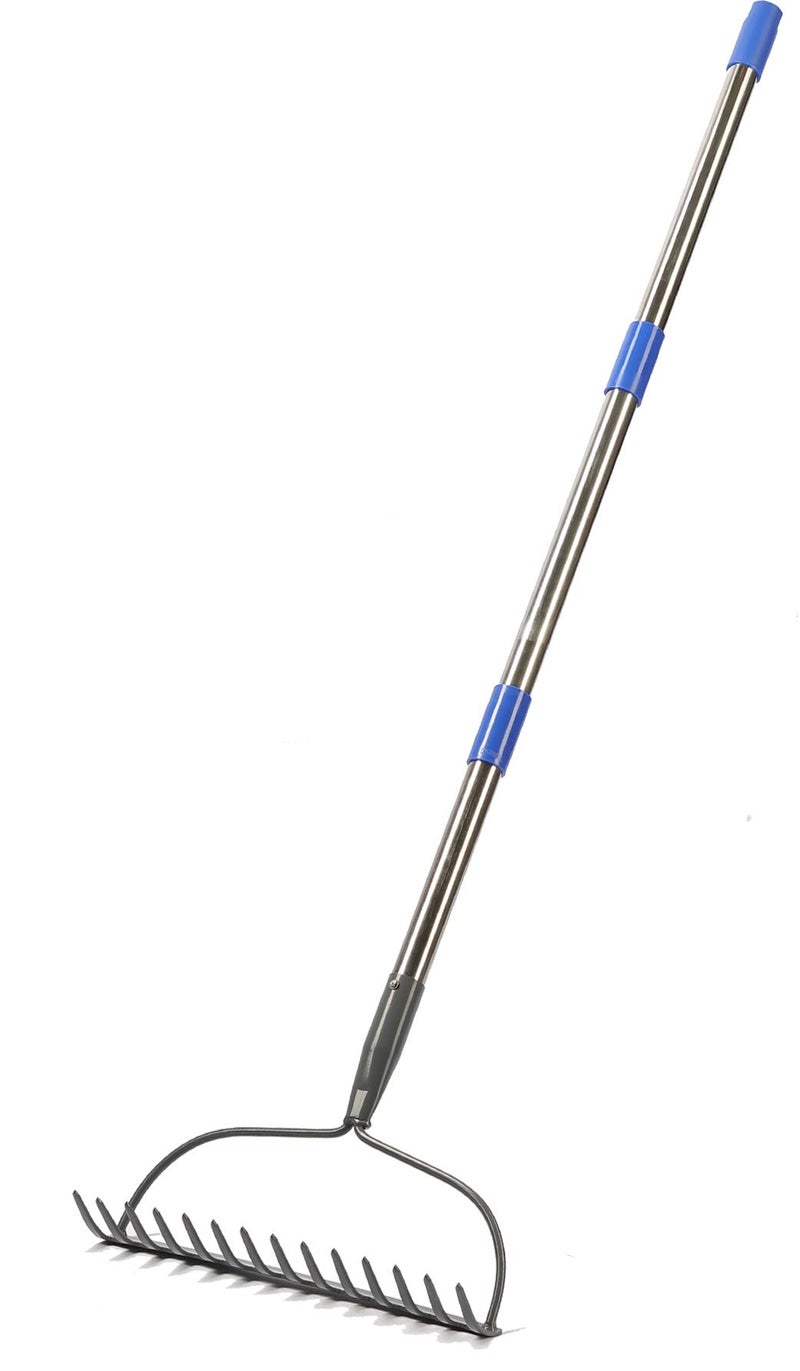 Coconut Garden Rake, 5 FT Metal Rake for Lawns - Level Head Rake with Stainless Steel Handle for Loosening Soil - Image 1