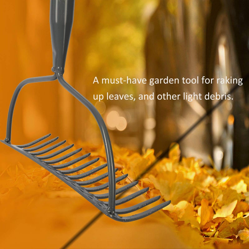 Coconut Garden Rake, 5 FT Metal Rake for Lawns - Level Head Rake with Stainless Steel Handle for Loosening Soil - Image 5