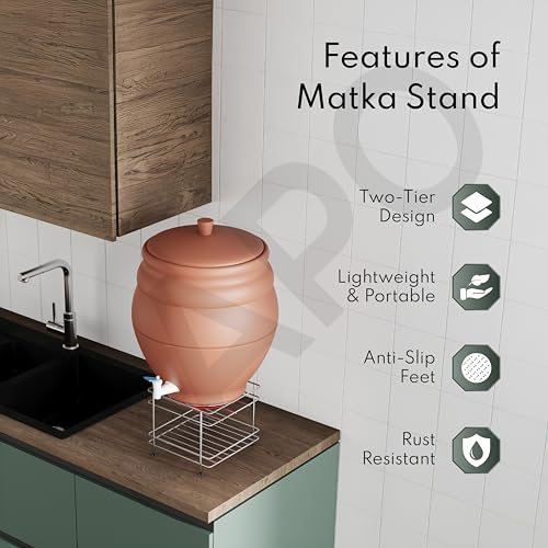 LAPO Heavy Stainless Steel Matka Stand with Tray, Water Pot & Dispenser Stand, Plant & Gamla Holder, Strong 4-Leg Design for Flat-Round Matka -Chrome Finish (Pack of 1) - Image 3