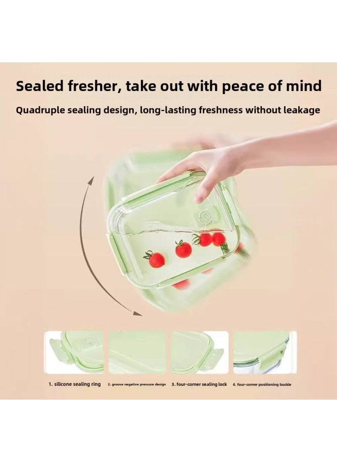 Set Glass Lunch Box Can Be Heated By Microwave Oven With Special Partition With Lid For Office Workers With Meal Box Fresh-keeping Bento Bowl-Specifications:Color Box Set Of Three 800ML 520ml 320ml-Color:Transparent White Cover