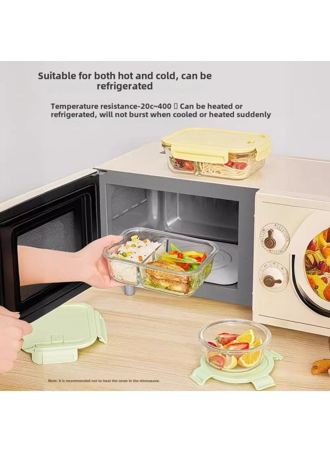 Set Glass Lunch Box Can Be Heated By Microwave Oven With Special Partition With Lid For Office Workers With Meal Box Fresh-keeping Bento Bowl-Specifications:Color Box Set Of Three 800ML 520ml 320ml-Color:Transparent White Cover