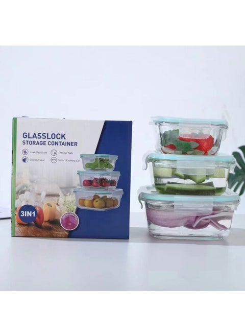 Set Glass Lunch Box Can Be Heated By Microwave Oven With Special Partition With Lid For Office Workers With Meal Box Fresh-keeping Bento Bowl-Specifications:Color Box Set Of Three 800ML 520ml 320ml-Color:Transparent White Cover