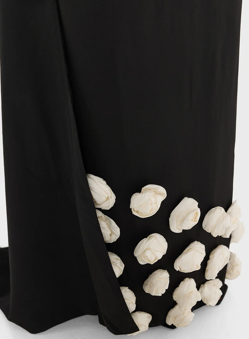 Namshi x One Shoulder Dress With Floral Detail & Trail