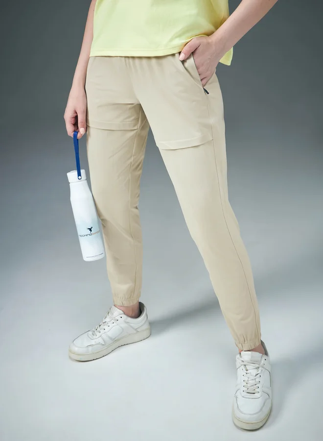 Technosport Technosport Women Beige Solid 4-Way Stretch Joggers