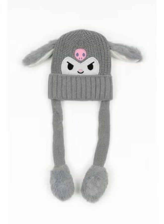 zoba Cute cartoon design winter hat for kids - soft wool hat with a push mechanism to move the ears - interactive and fun for children - warm and lightweight with push balls at the ends - suitable for girls and boys (grey) - Image 5