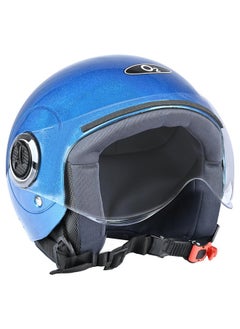 O2 O2 Open Face / Half face Helmet Unisex for Bike Women Men ISI Certified with Clear Visor Smooth Finish Lightweight & Compact (Blue, 580mm Medium)  - Image 1