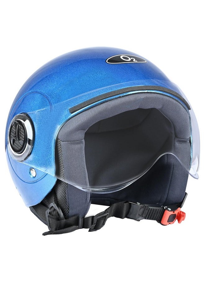 O2 O2 Open Face / Half face Helmet Unisex for Bike Women Men ISI Certified with Clear Visor Smooth Finish Lightweight & Compact (Blue, 580mm Medium)  - Image 1