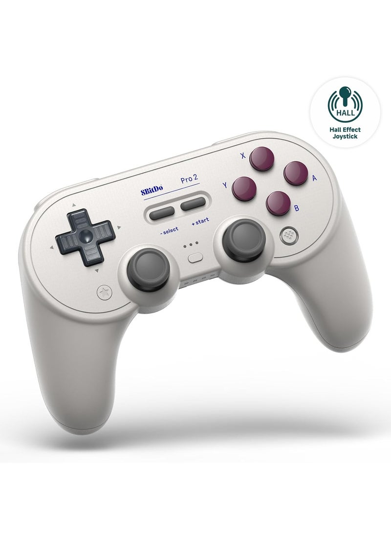 Generic 8Bitdo Pro 2 Bluetooth Controller for Switch, Hall Effect Joystick Update, Wireless Gaming Controller for Switch, PC, Android, and Steam Deck  Apple (White)  - Image 1