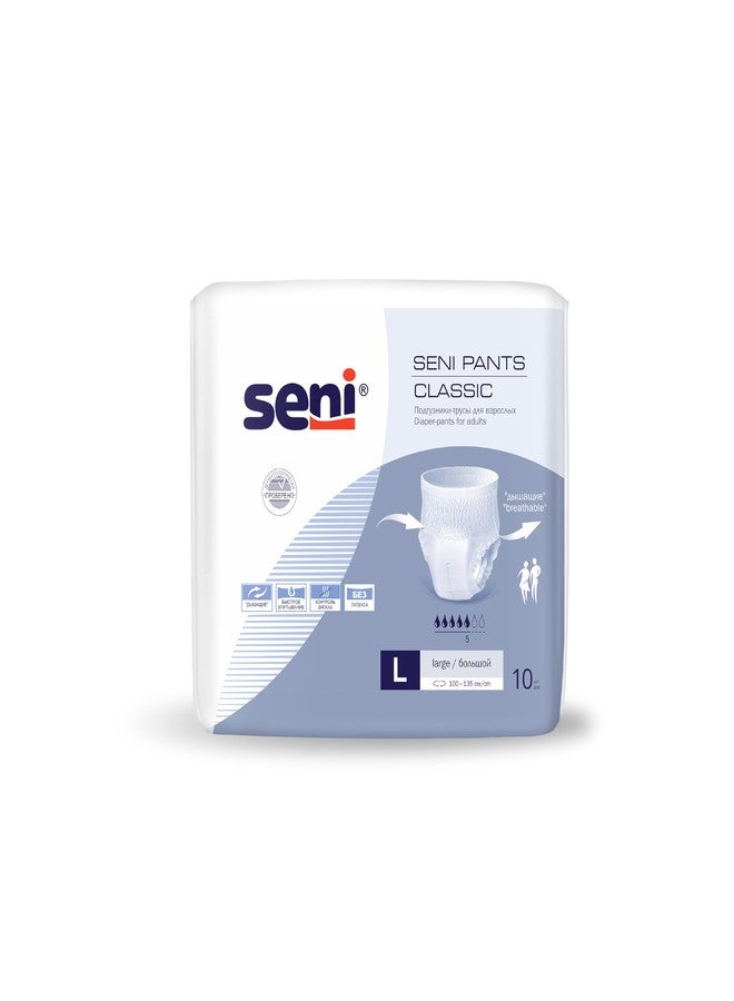 Seni Pants Classic Adult Diaper Pants (Pull-Ups), Breathable, Leak-Proof, with Wetness Indicator, Size Large, 10 Pcs per Pack - Image 1