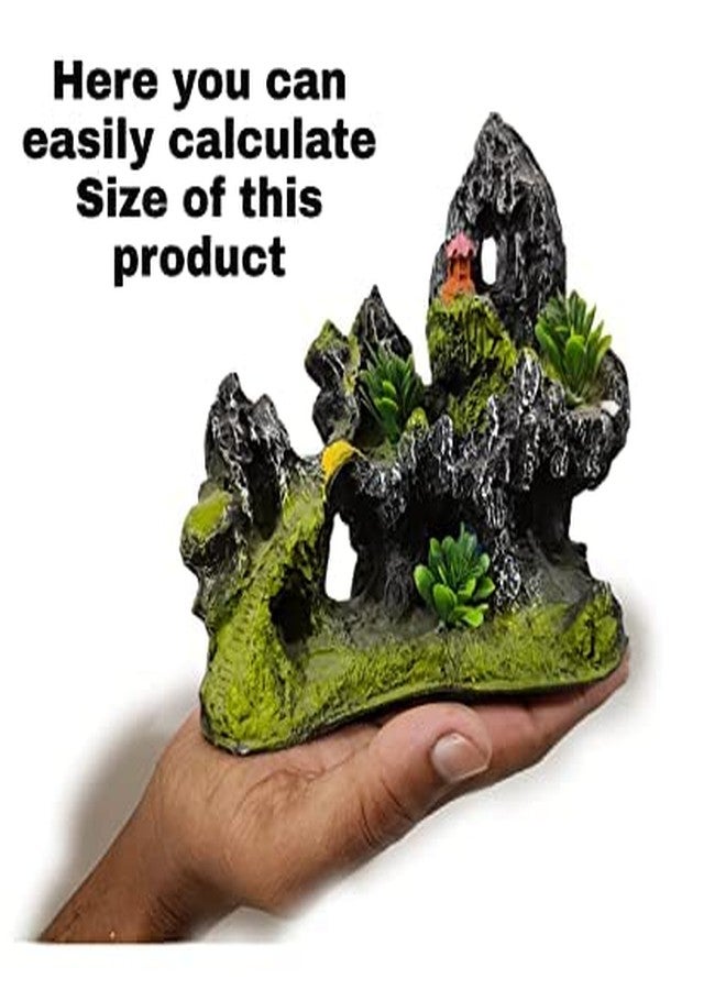 Aquarium Decoration Mountain Rock with Artificial Plants Fish Tank Ornament Cave Hideout Resin Aquascape Decoration for Betta Goldfish Shrimp Small Fish Tank Accessories Natural Look Aquarium Decor - Image 3