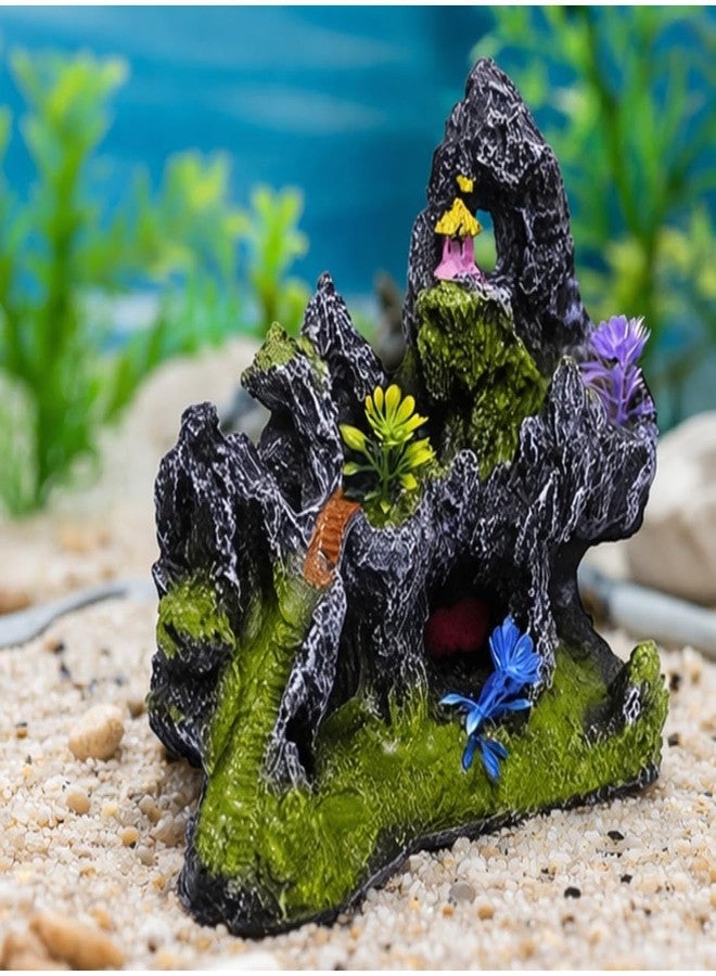 Aquarium Decoration Mountain Rock with Artificial Plants Fish Tank Ornament Cave Hideout Resin Aquascape Decoration for Betta Goldfish Shrimp Small Fish Tank Accessories Natural Look Aquarium Decor - Image 4