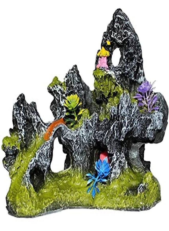 Aquarium Decoration Mountain Rock with Artificial Plants Fish Tank Ornament Cave Hideout Resin Aquascape Decoration for Betta Goldfish Shrimp Small Fish Tank Accessories Natural Look Aquarium Decor - Image 1