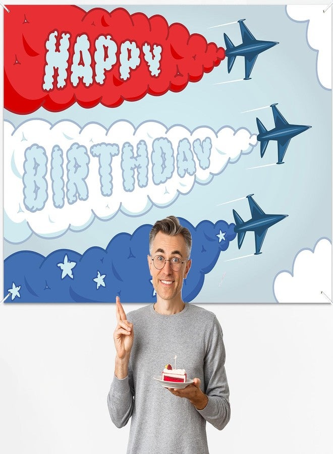 DZTRELFK Airplane Happy Birthday Banner Backdrop Time Flies Sky Cloud Up And Away Themed Decor for Aviator Kids Boy Girl Aircraft Birthday Party Supplies Airplane Birthday Party Decorations Photo Booth Props - Image 5