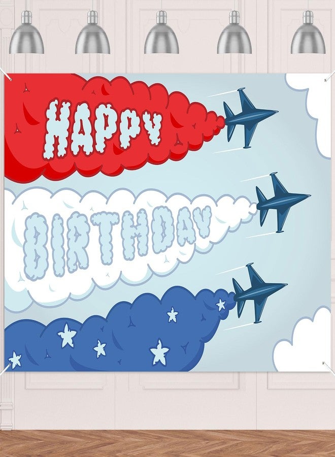 DZTRELFK Airplane Happy Birthday Banner Backdrop Time Flies Sky Cloud Up And Away Themed Decor for Aviator Kids Boy Girl Aircraft Birthday Party Supplies Airplane Birthday Party Decorations Photo Booth Props - Image 1
