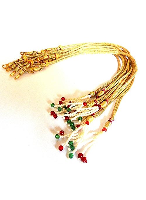 GOELX GOELX Designer Back Rope Dori for Necklace, Connecting Dori for Necklace Making, Silk Thread/Terracota Jewellery, Quilling - Gold with Pearls 