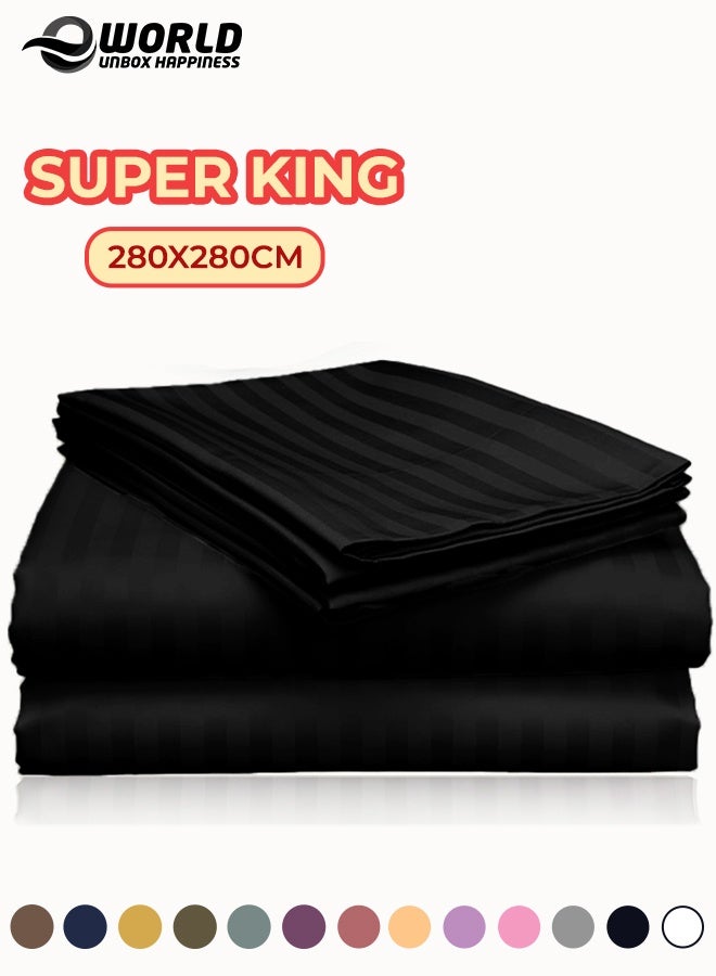 Eworld 3 Piece Super King Black Striped Bed Sheet Set – Ultra-Soft Microfiber Striped Sheet & 2 Pillowcases, Breathable Luxury Bedding for Home & Hotel Use - Image 1