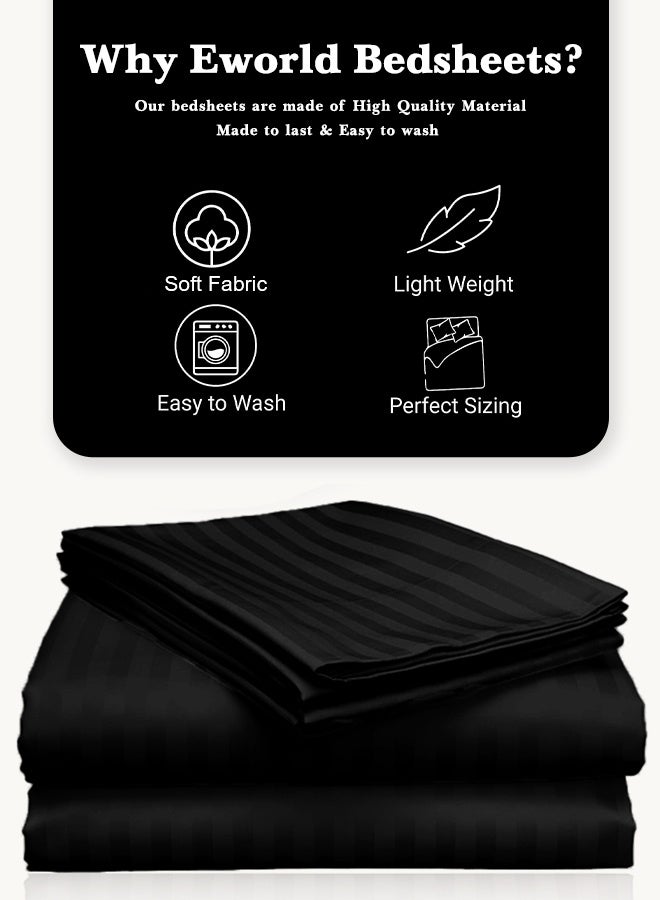 Eworld 3 Piece Super King Black Striped Bed Sheet Set – Ultra-Soft Microfiber Striped Sheet & 2 Pillowcases, Breathable Luxury Bedding for Home & Hotel Use - Image 2
