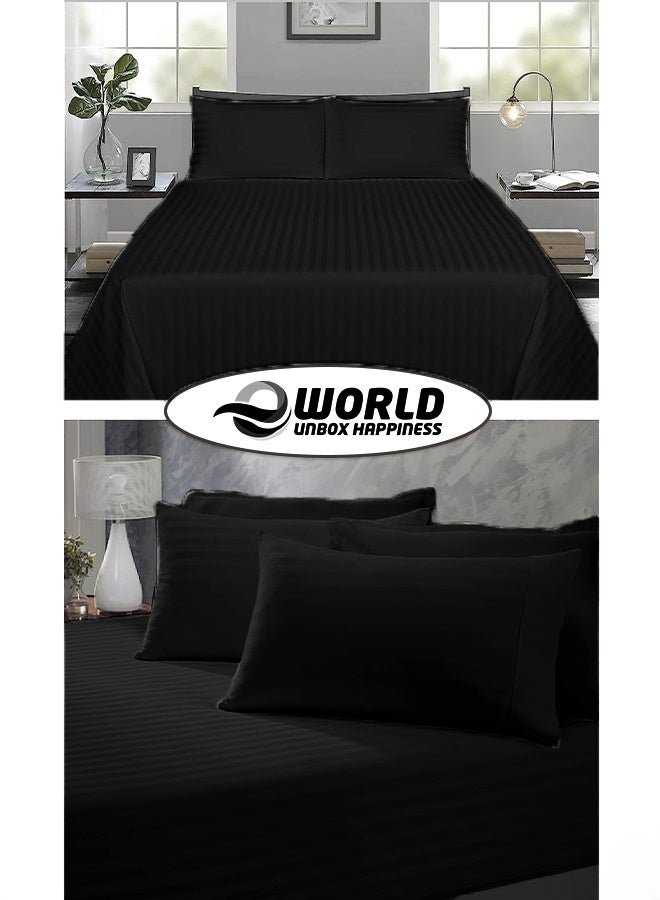 Eworld 3 Piece Super King Black Striped Bed Sheet Set – Ultra-Soft Microfiber Striped Sheet & 2 Pillowcases, Breathable Luxury Bedding for Home & Hotel Use - Image 3
