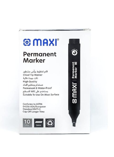 Maxi Permanent marker with Chisel tip 10pc Black