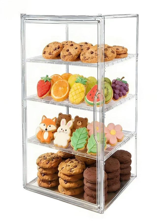 HALAGAS Cookie Display Stand, 4 Tier Acrylic Cookie Stand for Bakers & Vendors, Market Booths, Craft Fairs and Events, Tiered Cookie Display with Magnetic Door for Donuts Cupcakes Muffins Pastries - Image 1