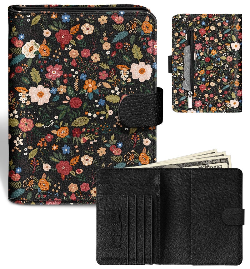 Slohif Passport Wallet Holder Cover for Travel - Women Men RFID Blocking Passport Book Case Protector, Colorful Cute Flower Leather Personalized Organizer Slim Carrier Boarding Pass Cards Slots - Image 1