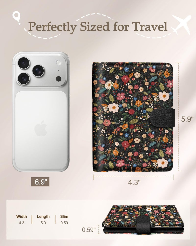 Slohif Passport Wallet Holder Cover for Travel - Women Men RFID Blocking Passport Book Case Protector, Colorful Cute Flower Leather Personalized Organizer Slim Carrier Boarding Pass Cards Slots - Image 3
