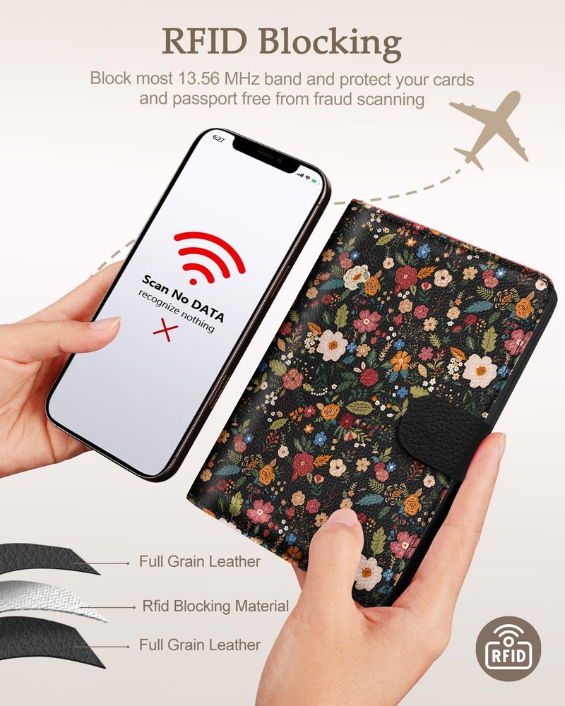 Slohif Passport Wallet Holder Cover for Travel - Women Men RFID Blocking Passport Book Case Protector, Colorful Cute Flower Leather Personalized Organizer Slim Carrier Boarding Pass Cards Slots - Image 5