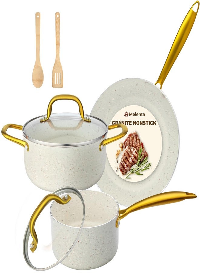 M MELENTA Pots and Pans Set, 7 Piece Nonstick Cookware Set with Golden Handle - Image 1