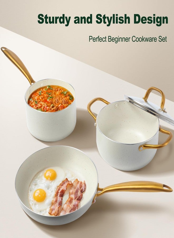 M MELENTA Pots and Pans Set, 7 Piece Nonstick Cookware Set with Golden Handle - Image 4