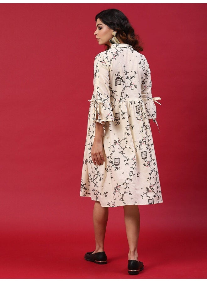 AKS Cream Printed Skater Dress - Image 5