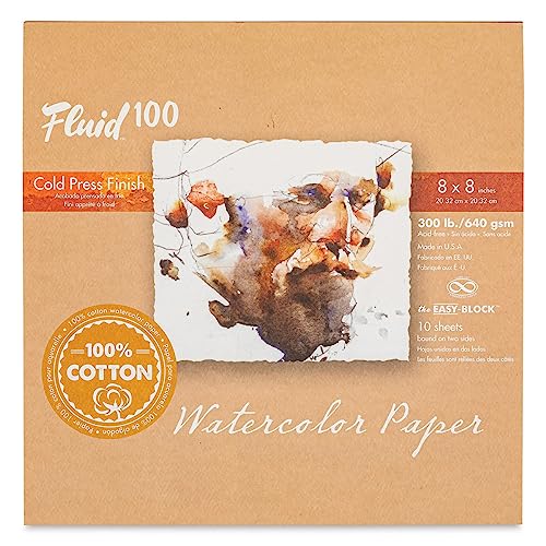 Speedball Fluid 100 Watercolor Paper Block, 8 x 8 inches, 10 Sheets, 300 lb (640 GSM) 100% Cotton Cold Press Pad for Artist Painting and Wet Media - Image 1