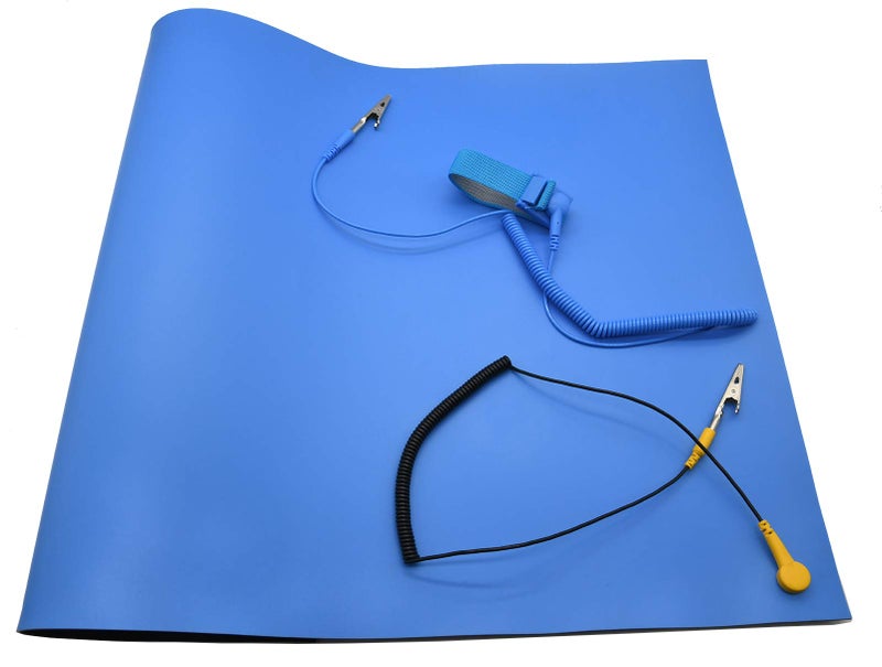 BOOTOP PIN ESD High Temperature Mat Kit,ESD Mats,ESD Rubber Mat,ESD Kit,16" x 24" x 0.08",Blue, Anti-Static Mat with ESD Wrist Strap and ESD Grounding Cord for Sensitive Electronics Working - ESD Mat Kit - Image 1