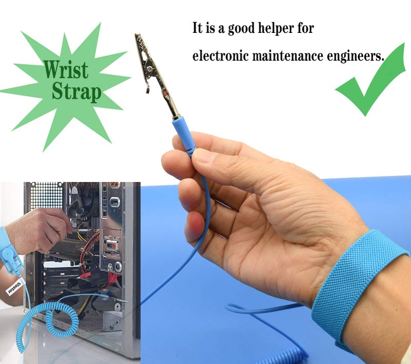 BOOTOP PIN ESD High Temperature Mat Kit,ESD Mats,ESD Rubber Mat,ESD Kit,16" x 24" x 0.08",Blue, Anti-Static Mat with ESD Wrist Strap and ESD Grounding Cord for Sensitive Electronics Working - ESD Mat Kit - Image 4