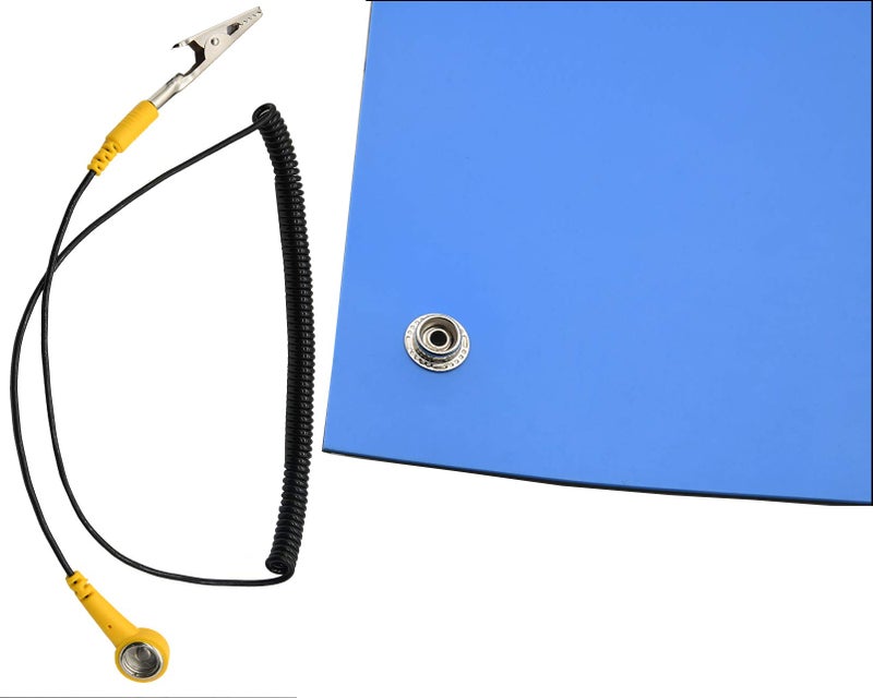 BOOTOP PIN ESD High Temperature Mat Kit,ESD Mats,ESD Rubber Mat,ESD Kit,16" x 24" x 0.08",Blue, Anti-Static Mat with ESD Wrist Strap and ESD Grounding Cord for Sensitive Electronics Working - ESD Mat Kit - Image 2