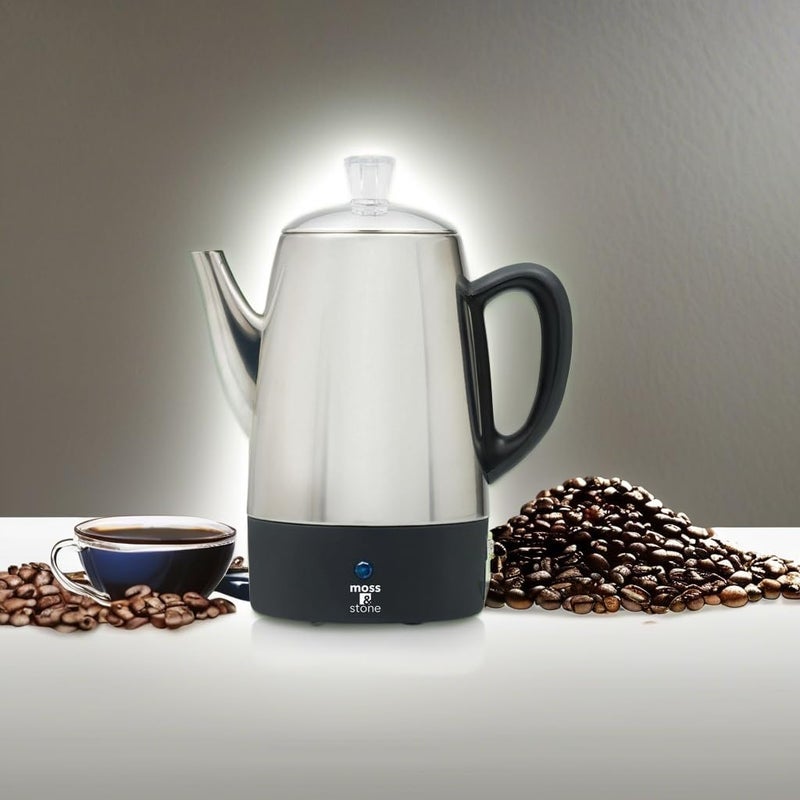 Moss & Stone Percolator Coffee Pot Electric 10 Cup, Stainless Steel Coffee Maker. With Keep Warm Function, 10 Cups Stainless Steel Percolator With Coffee Basket - Image 5