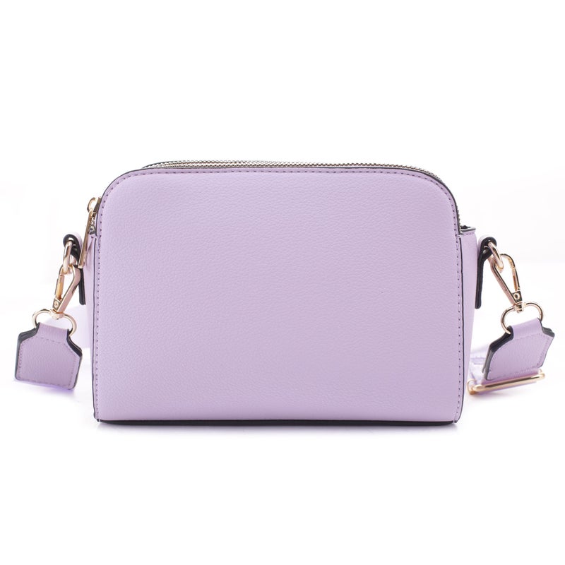 EVVE Crossbody Bags for Women Trendy Small Crossbody Camera Bag Purse Vegan Leather Triple Zip Crossbody Purses with Wide Shoulder Strap| Lilac - Image 3