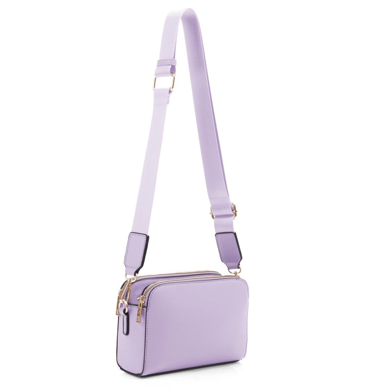 EVVE Crossbody Bags for Women Trendy Small Crossbody Camera Bag Purse Vegan Leather Triple Zip Crossbody Purses with Wide Shoulder Strap| Lilac - Image 1