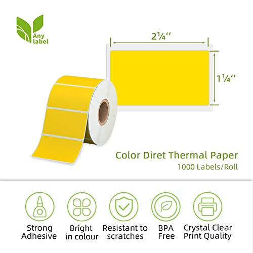 Anylabel 2.25" x 1.25" Yellow Direct Thermal Labels, Replacement for Self-Adhesive Address Shipping Barcode Thermal Stickers, Compatible with Rollo & Zebra Thermal Label Printer(1 Roll, 1000 Labels) - Image 2