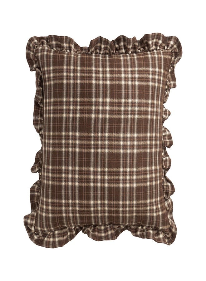 vctops Plaid Ruffle Throw Pillow Cover Farmhouse Brown and White Checkered Pillowcase Shabby Chic Vintage Square Decorative Cushion Cover for Bed Sofa Living Room (Brown,18"x18") - Image 1