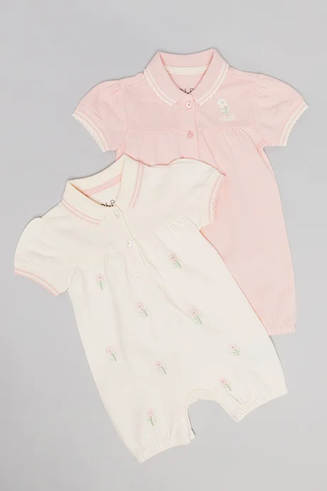 أر أند بي 2 Pack Printed Collared Rompers with Puff Sleeves