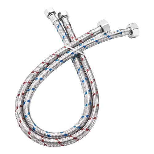 BWE 32" Length Faucet Connector, Braided Stainless Steel - 3/8" Female Compression Thread x 1/2" I.P. Female Straight Thread, x 2 Pcs (1 Pair) - Image 1