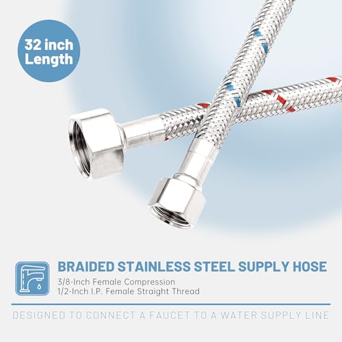 BWE 32" Length Faucet Connector, Braided Stainless Steel - 3/8" Female Compression Thread x 1/2" I.P. Female Straight Thread, x 2 Pcs (1 Pair) - Image 4