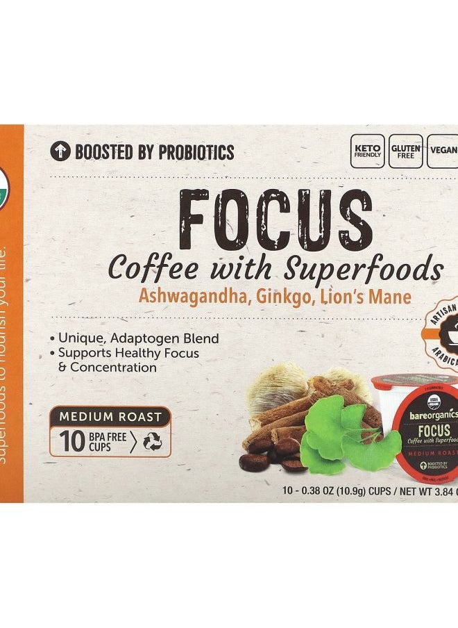 Bareorganics - Focus Coffee with Superfoods Medium Roast 10 Cups 0.38 oz (10.9 g) Each - Image 1