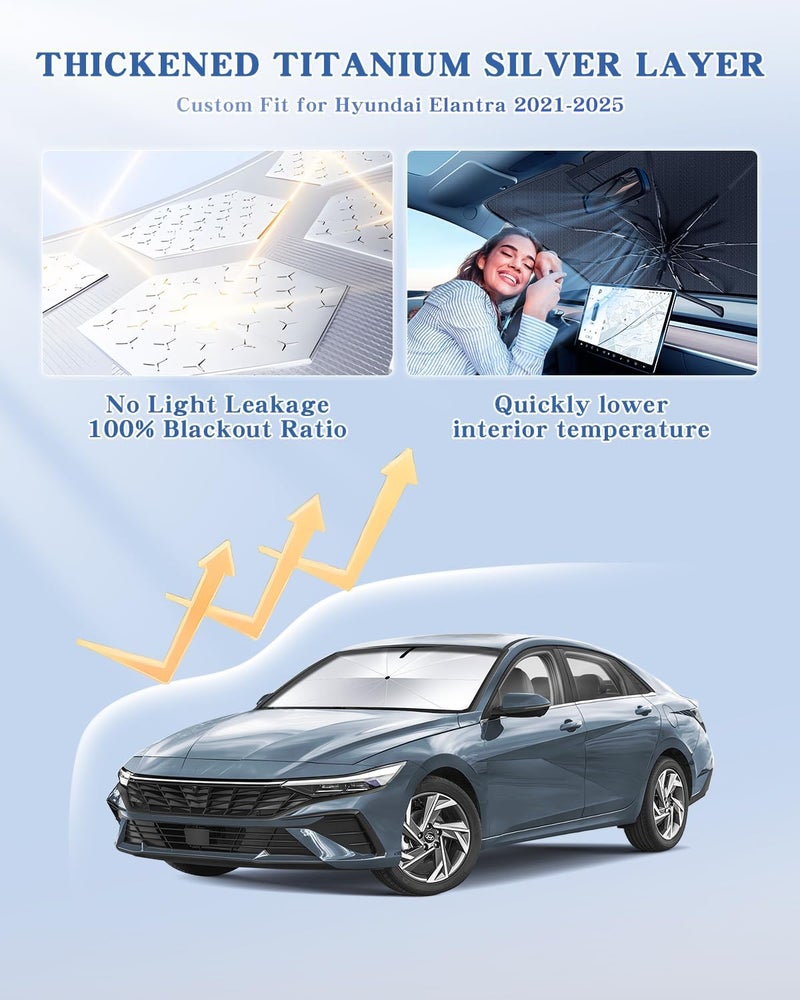 Epltion Portable Windshield Sunshade Umbrella for Hyundai Elantra 2021-2025 - 2 in 1 Ice Crystal Durable Compact Shade - Image 2