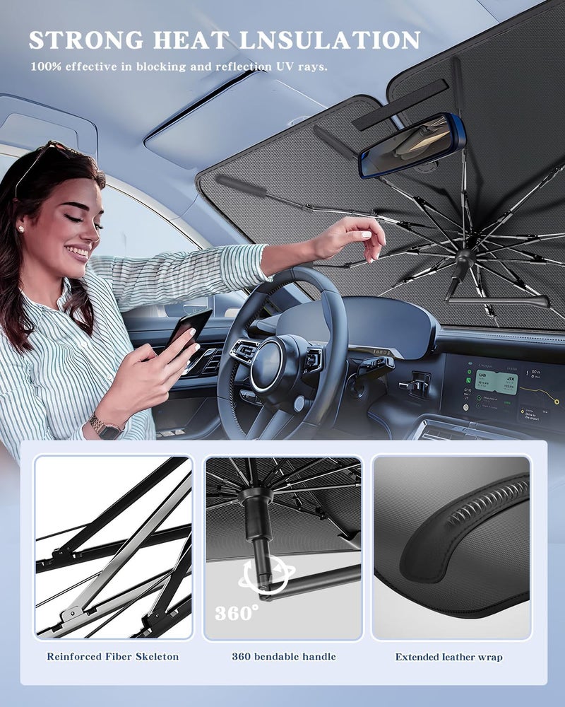 Epltion Portable Windshield Sunshade Umbrella for Hyundai Elantra 2021-2025 - 2 in 1 Ice Crystal Durable Compact Shade - Image 5