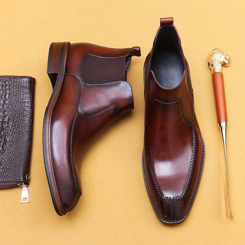 [Vip Exclusive] High-Top Leather Shoes, Men's Trendy Shoes, Genuine Leather British Business Formal Cowhide Boots, Winter Boots - Image 3